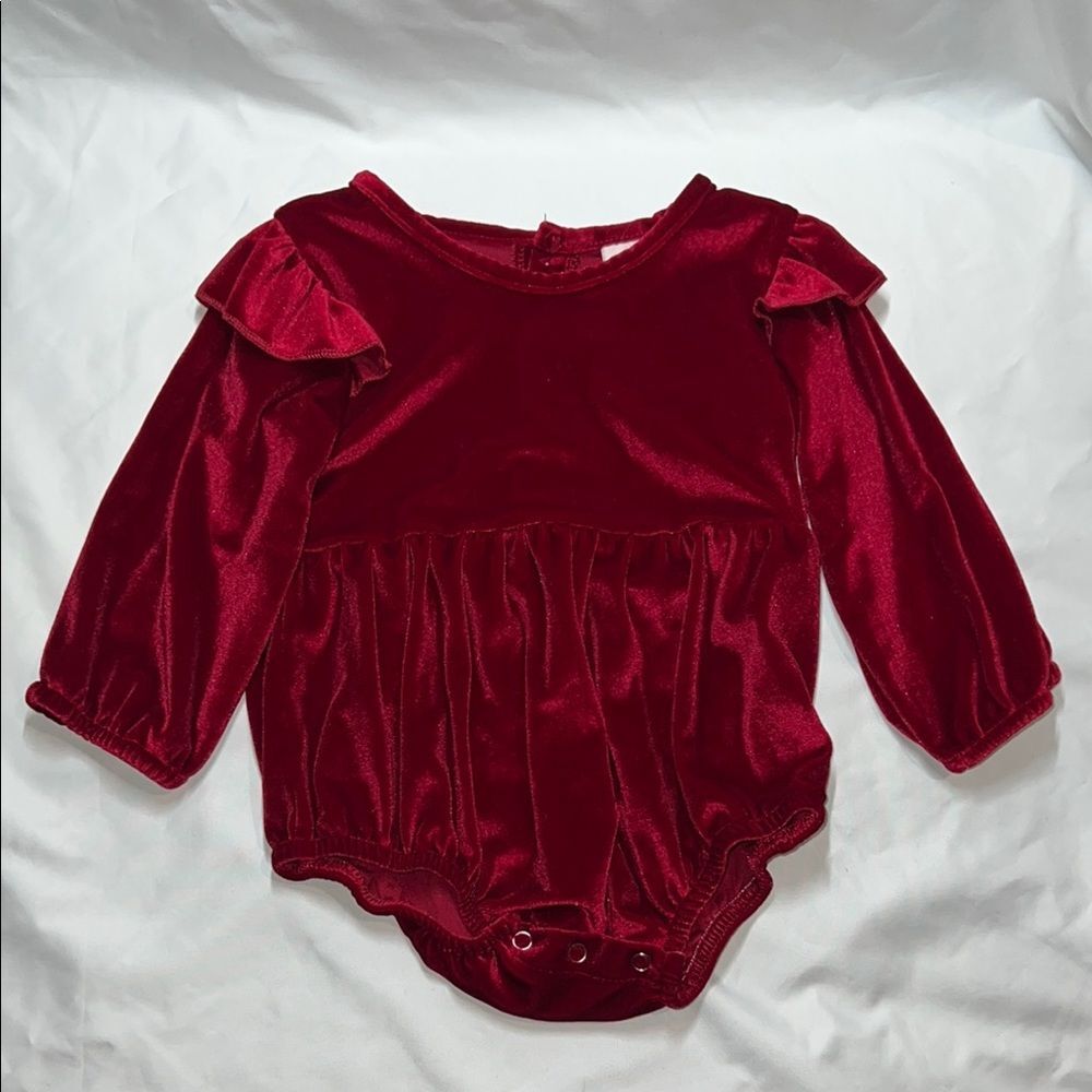 Baby Girl Red Velvet Festive Christmas Long Sleeve Romper